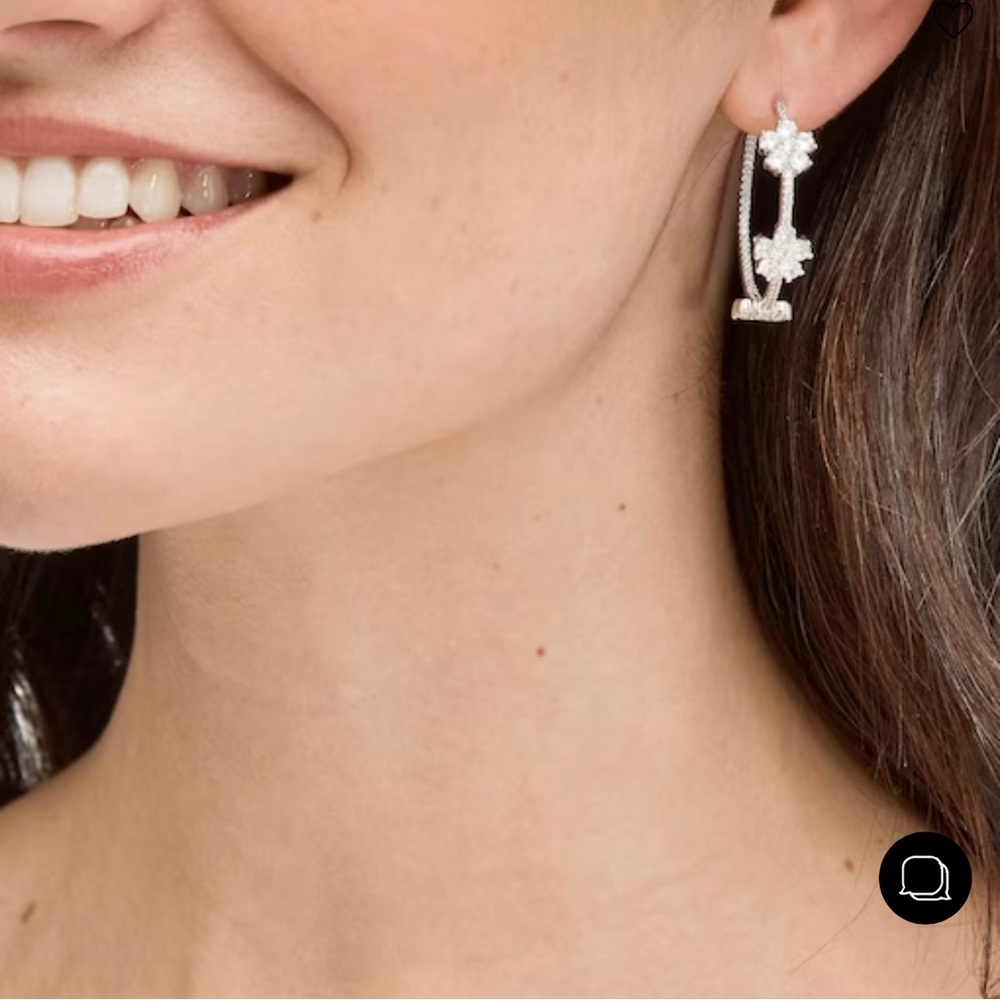 kate spade ♠️- “Gleaming Gardenia Flower Hoops” in Silver - Picture 2 of 10
